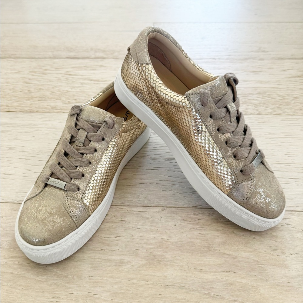 New J Slides Textured Gold And Suede Sneakers 7 - image 1